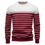 Herren Gestreifter Patchwork Strickpullover – Rundhals Casual Pullover für Herbst/Winter | SW117 