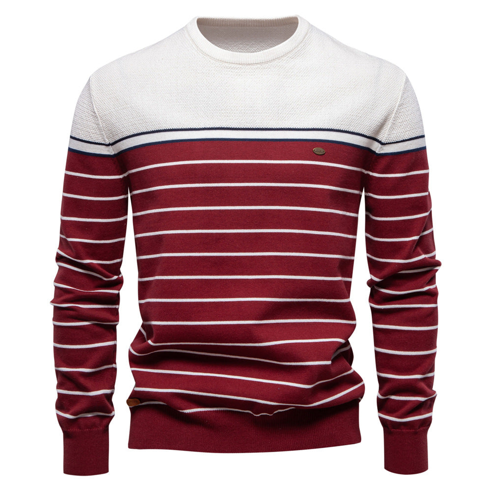 Herren Gestreifter Patchwork Strickpullover – Rundhals Casual Pullover für Herbst/Winter | SW117 