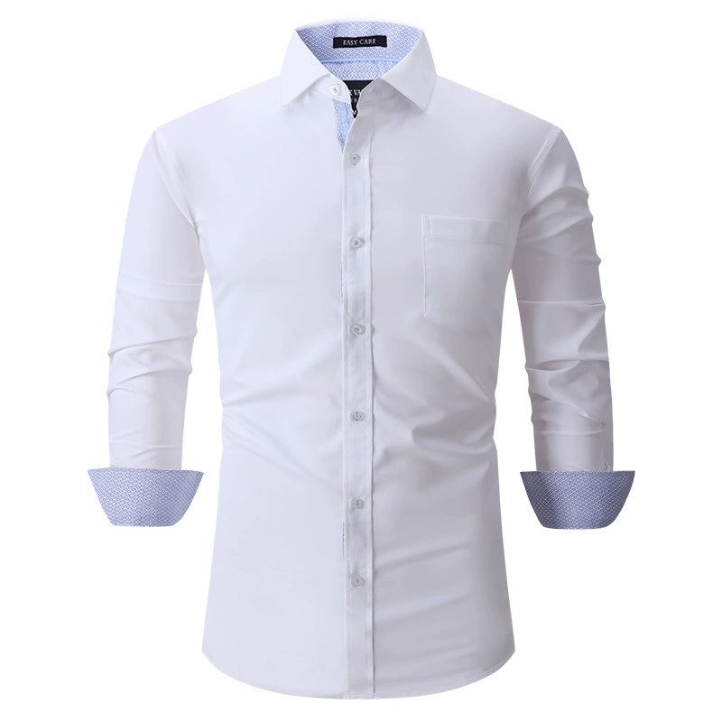 Men's Bamboo Fiber Long-Sleeved Shirts - Solid Color, Breathable & Non-Iron Casual Shirt | S01