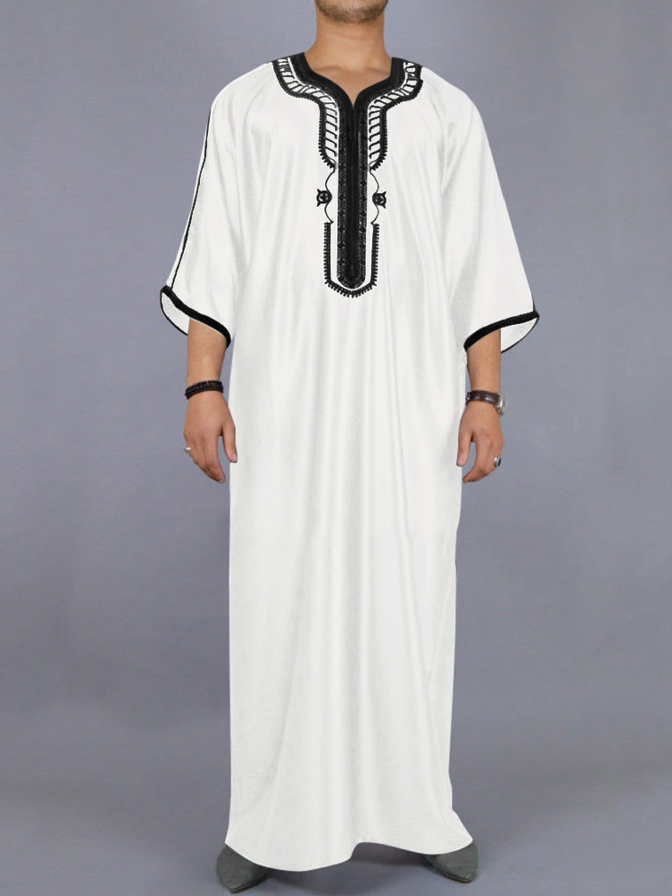 Muslimische Herrenrobe, mehrfarbig, kurzärmelig, bestickt, arabisch-marokkanisch, elegante traditionelle Kleidung | 21450 