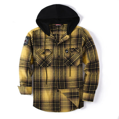 Men's Thick Hooded Plaid Flannel Shirt European & American Style Warm & Loose Fit | S02