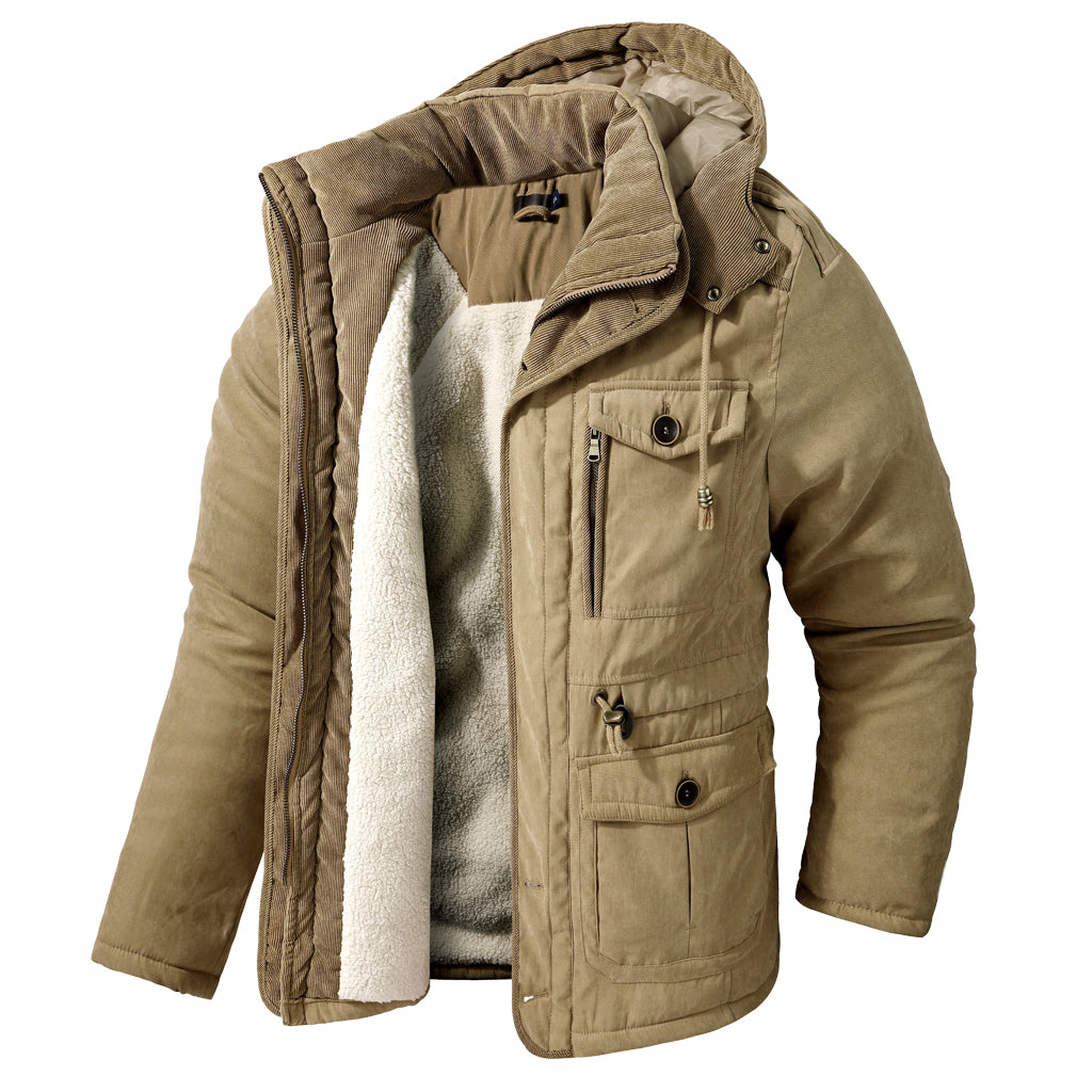 Thick Hooded Lamb Wool Men's Premium Multipockets Jacket | 3256