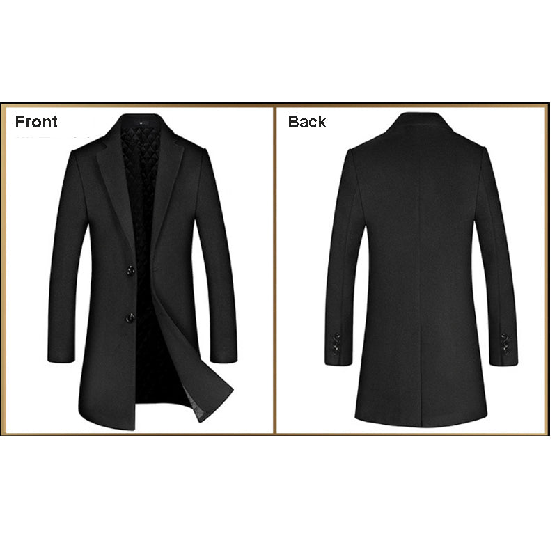 Trench-coat d'automne haut de gamme pour hommes en mélange de laine, long manteau à boutonnage simple | xz5903