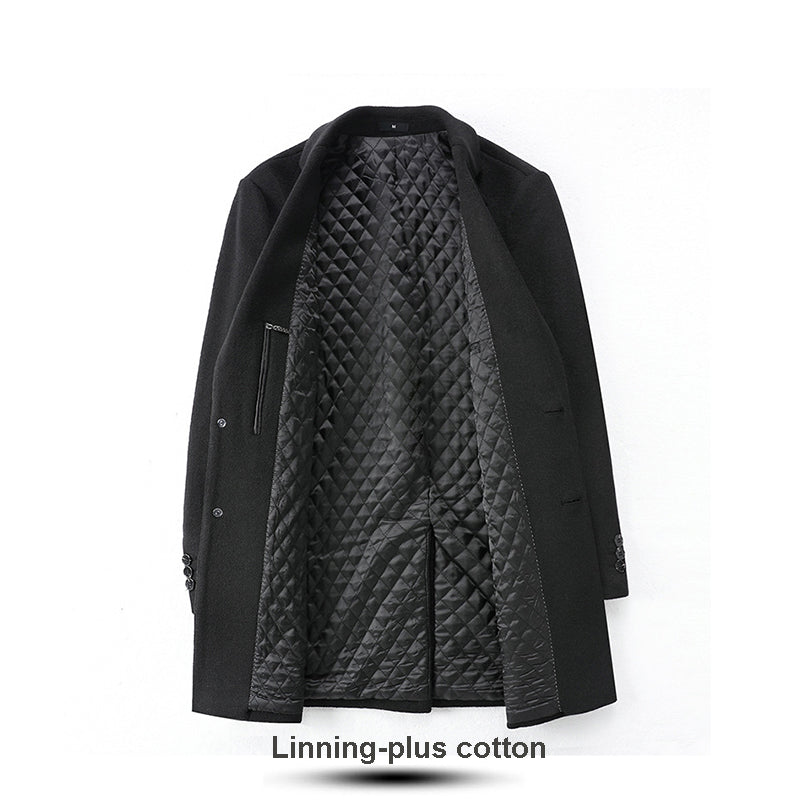 Trench-coat d'automne haut de gamme pour hommes en mélange de laine, long manteau à boutonnage simple | xz5903