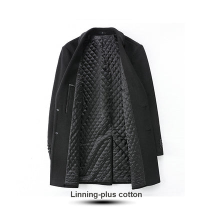 Trench-coat d'automne haut de gamme pour hommes en mélange de laine, long manteau à boutonnage simple | xz5903