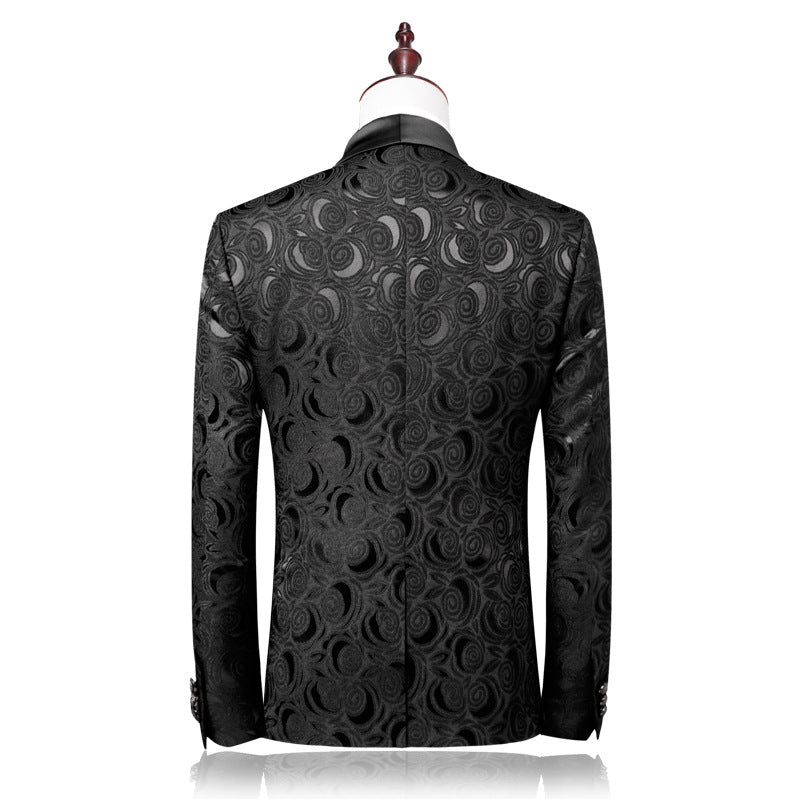 Herren-Smokingjacke mit schwarzem Blumenmuster und Paisley-Schalrevers, Blazer für Abendessen, Abschlussball, Hochzeit | 8660-700 