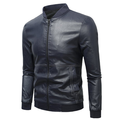 Men's Premium PU Leather Jackets Slim Fit Solid Color | JK90