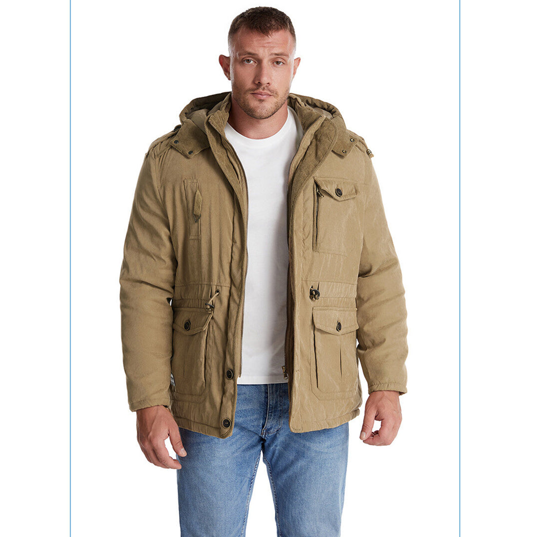 Thick Hooded Lamb Wool Men's Premium Multipockets Jacket | 3256