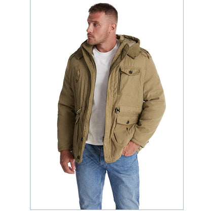 Thick Hooded Lamb Wool Men's Premium Multipockets Jacket | 3256