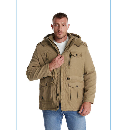 Thick Hooded Lamb Wool Men's Premium Multipockets Jacket | 3256