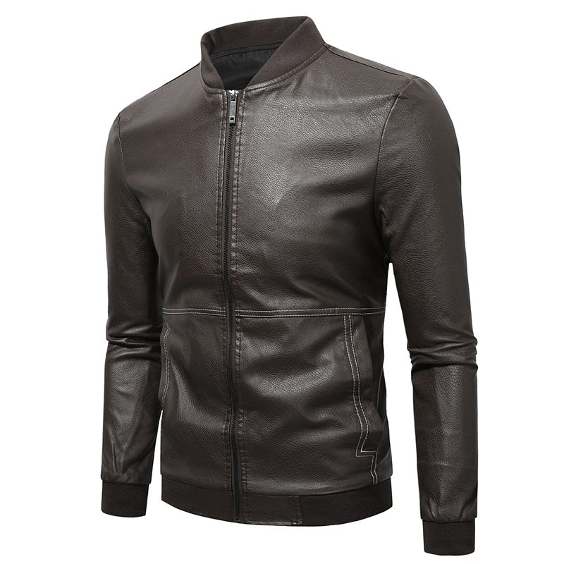 Men's Premium PU Leather Jackets Slim Fit Solid Color | JK90