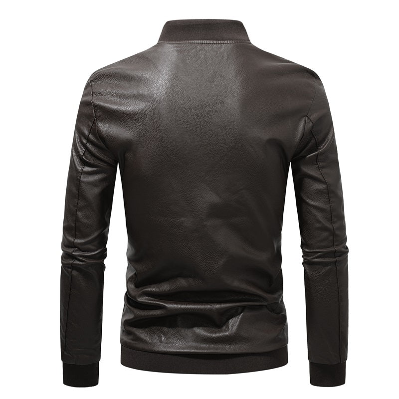 Men's Premium PU Leather Jackets Slim Fit Solid Color | JK90