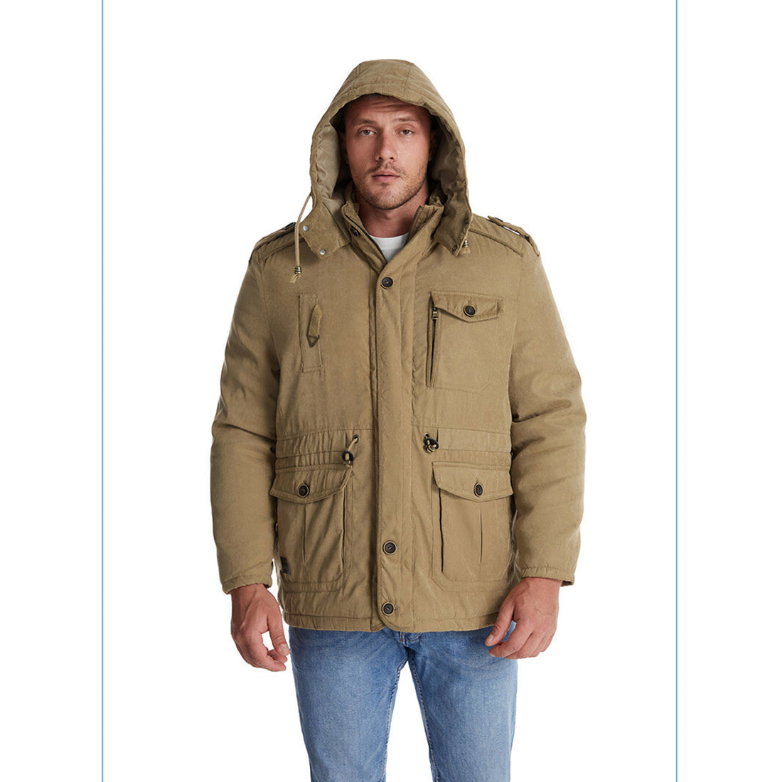 Thick Hooded Lamb Wool Men's Premium Multipockets Jacket | 3256