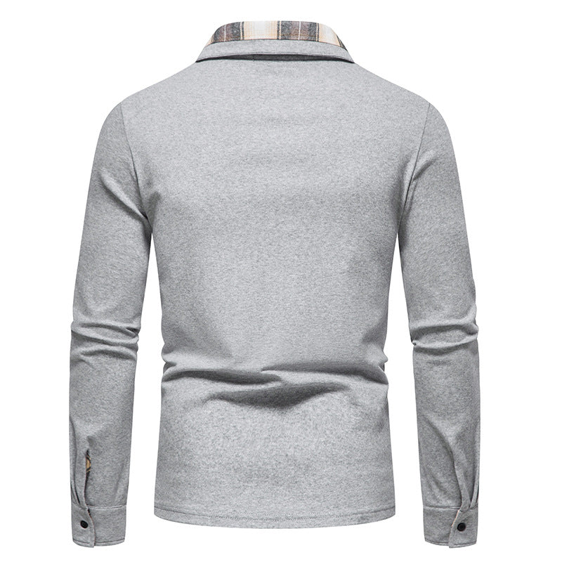 Lässiges Herren-Poloshirt mit Langarm und Karokragen und Taschen | D81