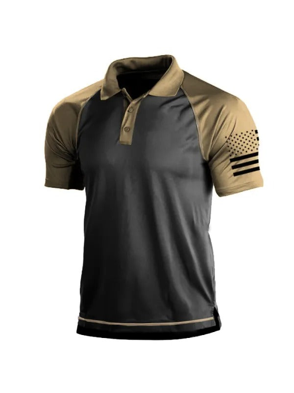 Men's Outdoor American Flag Tactical Sport PoLo Neck T-Shirt | Y1G2