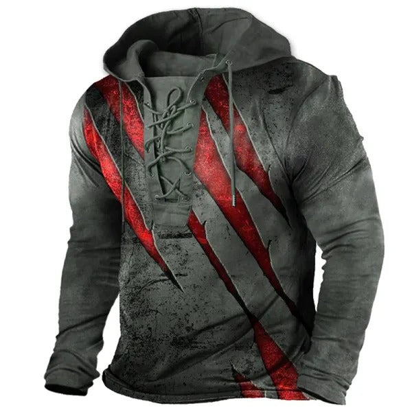 Herren Vintage Outdoor Tactical Schnür-Kapuzen-T-Shirt | 6PH2 
