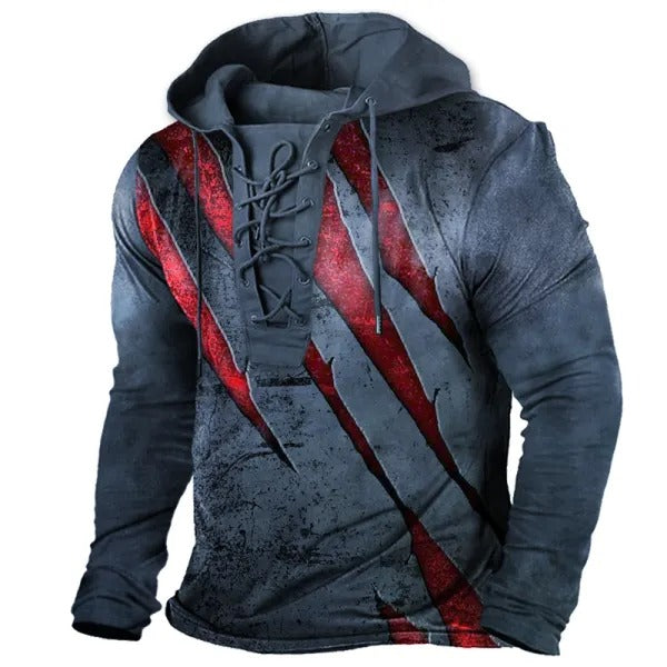 Herren Vintage Outdoor Tactical Schnür-Kapuzen-T-Shirt | 6PH2 