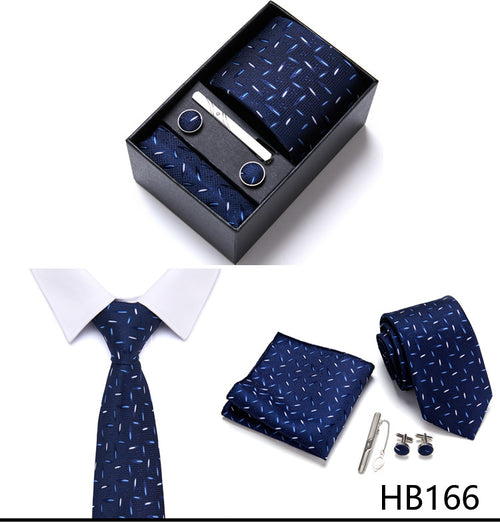 Designer-Krawattenkollektion für Herren, elegantes Geschenkset mit Krawattenklammern, Taschentuch und Manschettenknöpfen | 166-201