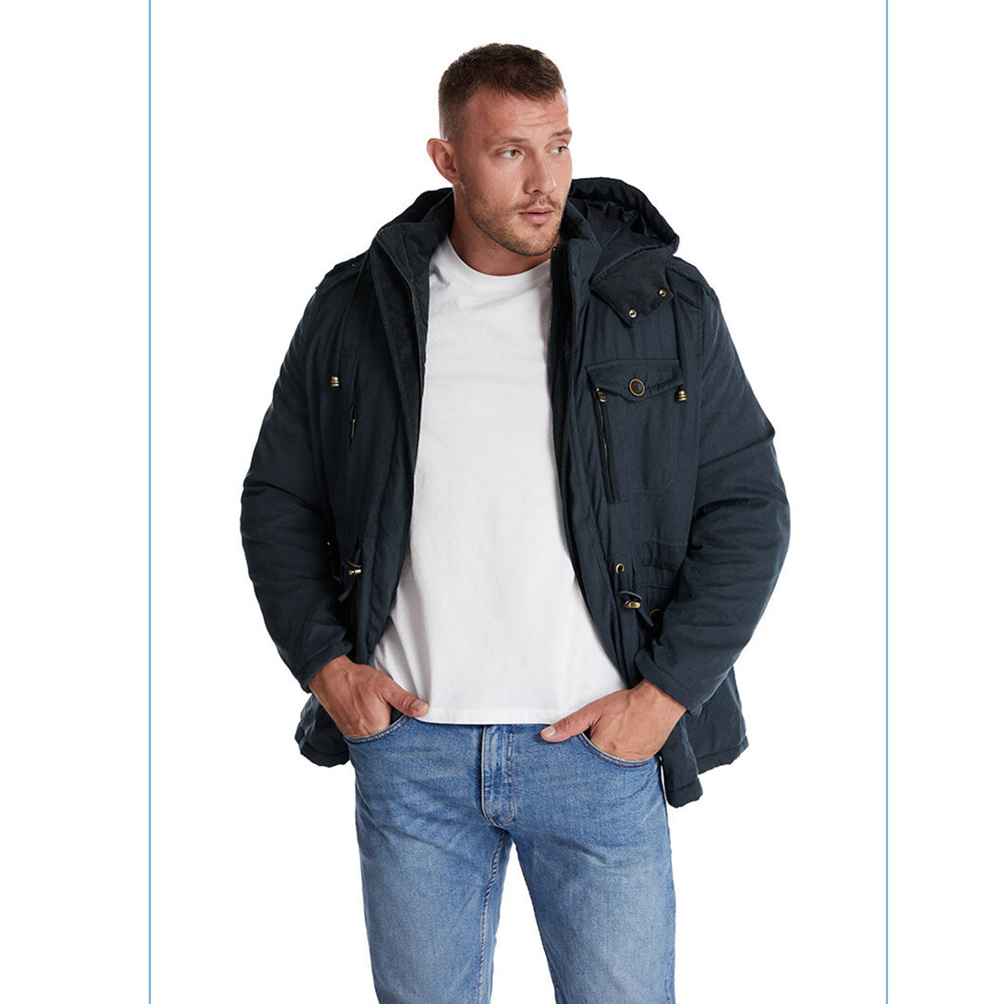 Thick Hooded Lamb Wool Men's Premium Multipockets Jacket | 3256