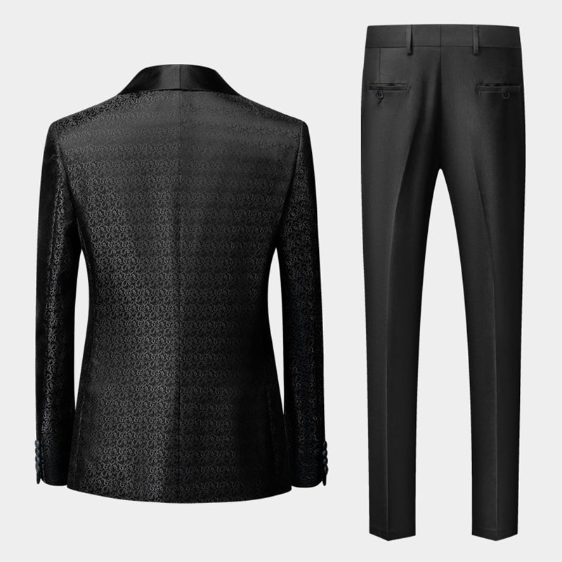 Eleganter schwarzer Jacquard-Smokinganzug, 3-teilig, für Herren – 1953