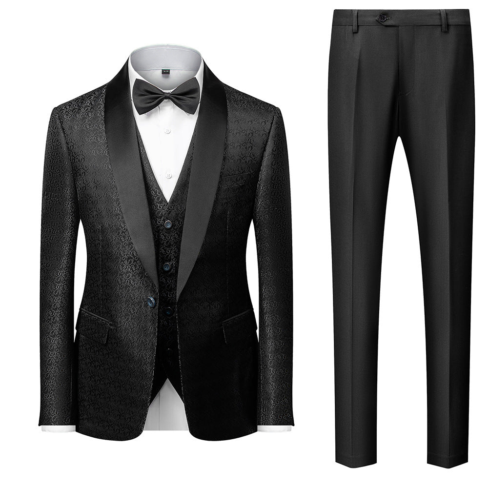 Eleganter schwarzer Jacquard-Smokinganzug, 3-teilig, für Herren – 1953