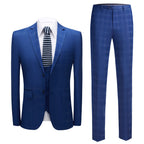 3-teiliger Herrenanzug Slim Fit, karierter Smoking, dunkelblau, Business-Hochzeitskleid, klassisches Herren-Anzug, Jacke, Hose, Weste | 9812-59