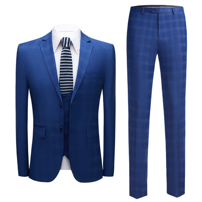 Completo da uomo 3 pezzi slim fit, smoking scozzese, blu scuro, abito da sposa, classico, formale, giacca, pantaloni, gilet | 9812-59