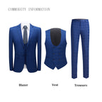 3-teiliger Herrenanzug Slim Fit, karierter Smoking, dunkelblau, Business-Hochzeitskleid, klassisches Herren-Anzug, Jacke, Hose, Weste | 9812-59