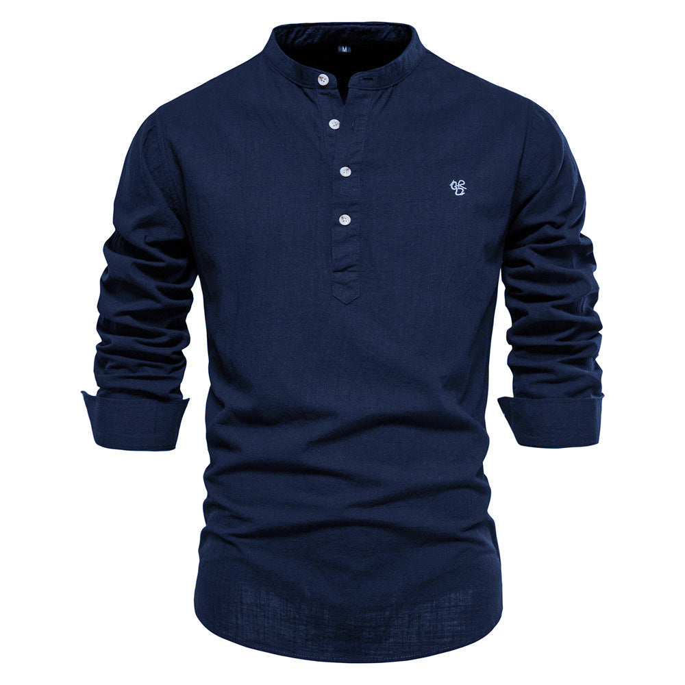 Men's Fashion Solid Color Stand Collar Short-sleeve Shirts | SH228