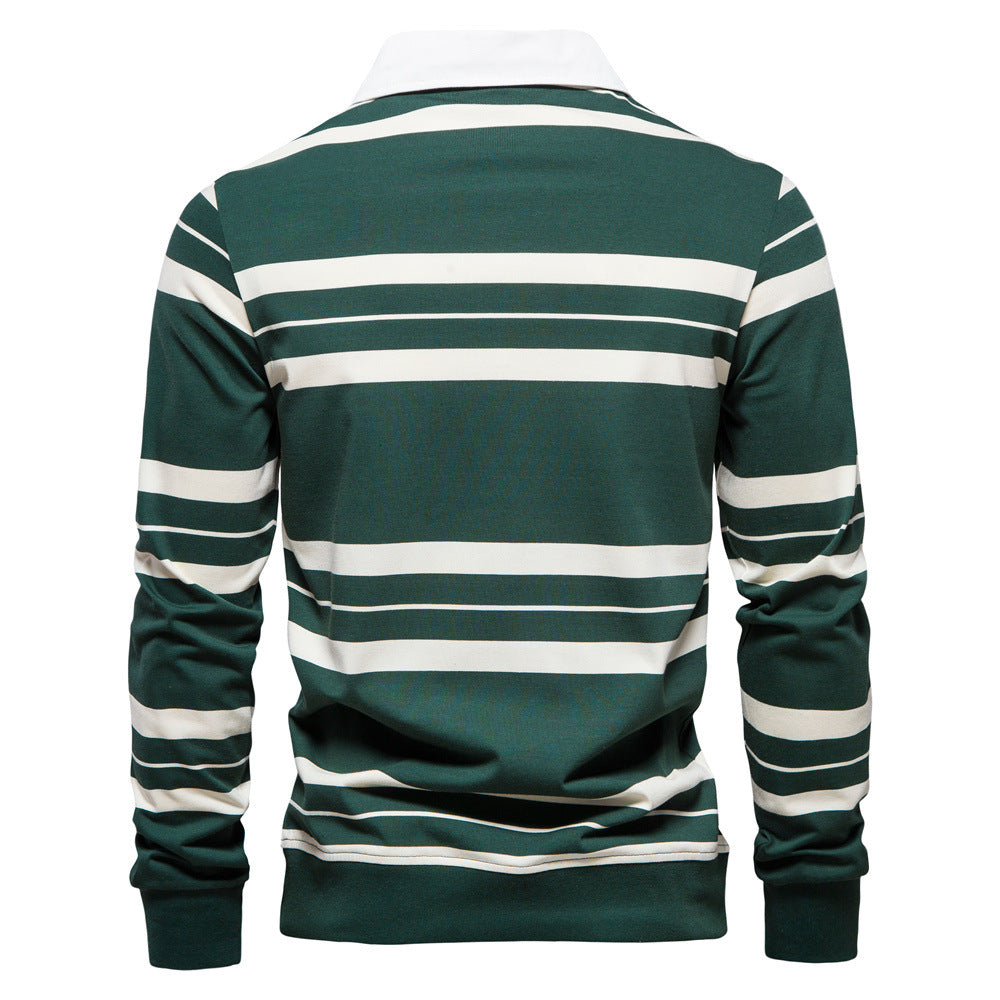 Men's Casual Golf Long Sleeve Half Zip Striped Polo Shirt | PL218