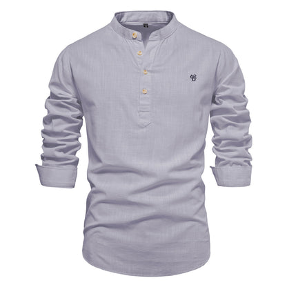 Men's Fashion Solid Color Stand Collar Short-sleeve Shirts | SH228