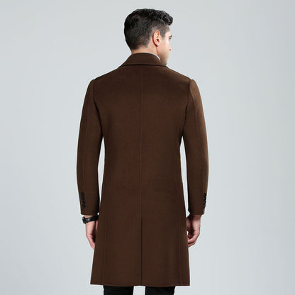 Trench-coat long croisé en laine australienne de qualité supérieure pour homme | XZ338