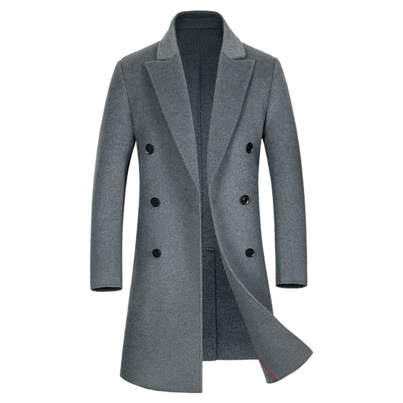 Trench-coat long croisé en laine australienne de qualité supérieure pour homme | XZ338