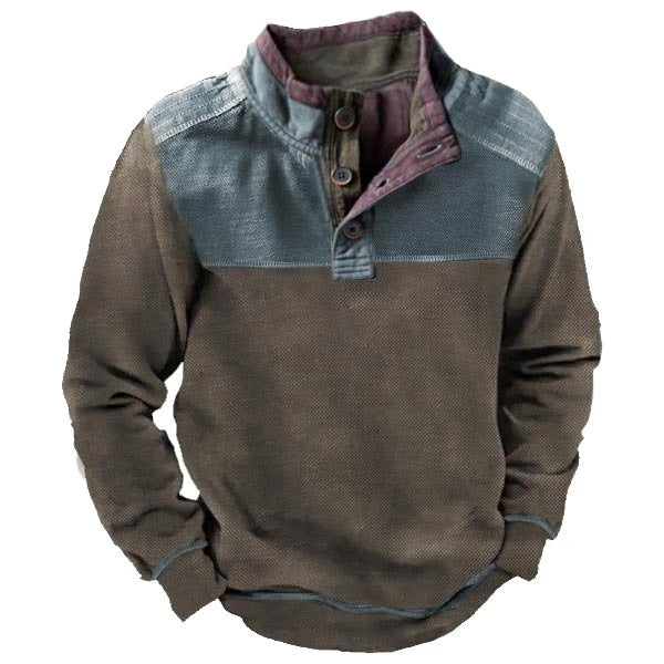 Felpa Henley con colletto alto e bandiera americana da uomo per l'esterno | 9DMQ 