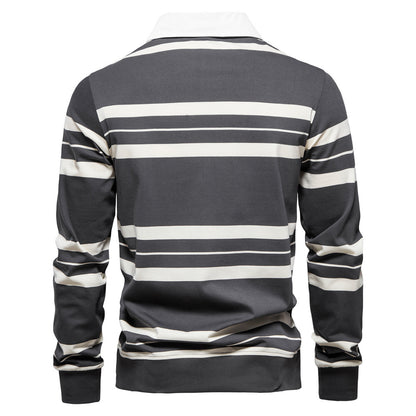 Men's Casual Golf Long Sleeve Half Zip Striped Polo Shirt | PL218