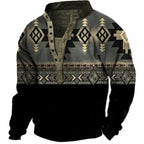Herren-Sweatshirt mit Henley-Kragen und ethnischem Totem-Print | IW6S 