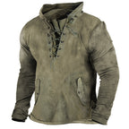 Herren Vintage Outdoor Tactical Schnür-Kapuzen-T-Shirt | UFY8 