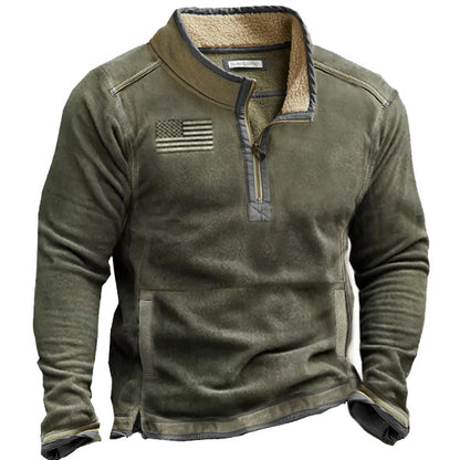 Sweat-shirt tactique d'extérieur en polaire à fermeture éclair et demi-col pour homme | R1H3 