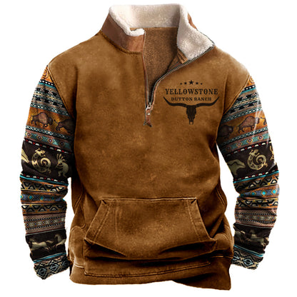 Felpa con cappuccio e cerniera vintage Western Yellowstone Colorblock da uomo, taglia grande | 99O9