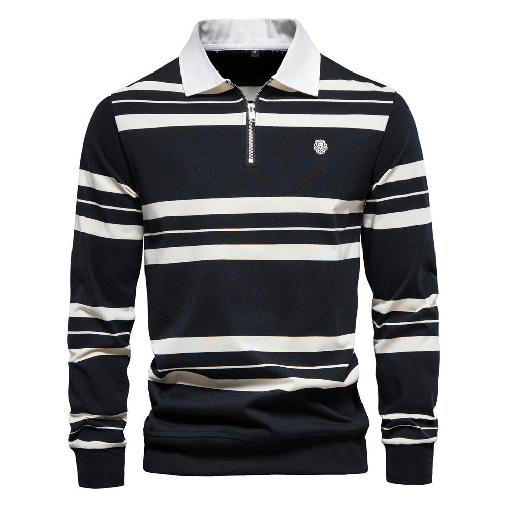 Polo a righe con mezza cerniera e maniche lunghe da golf casual da uomo | PL218 