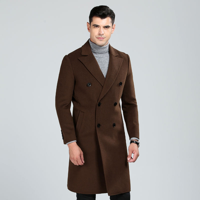 Trench-coat long croisé en laine australienne de qualité supérieure pour homme | XZ338