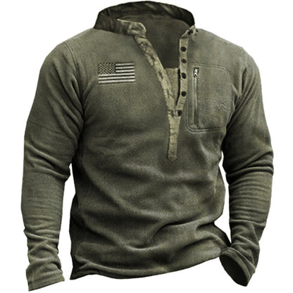 T-shirt Henley casual da uomo con bottoni a maniche lunghe, tattiche militari, esercito | YLC1 