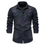 Herren Slim Fit Smart Casual Langarm Jeanshemd | AX-6003 