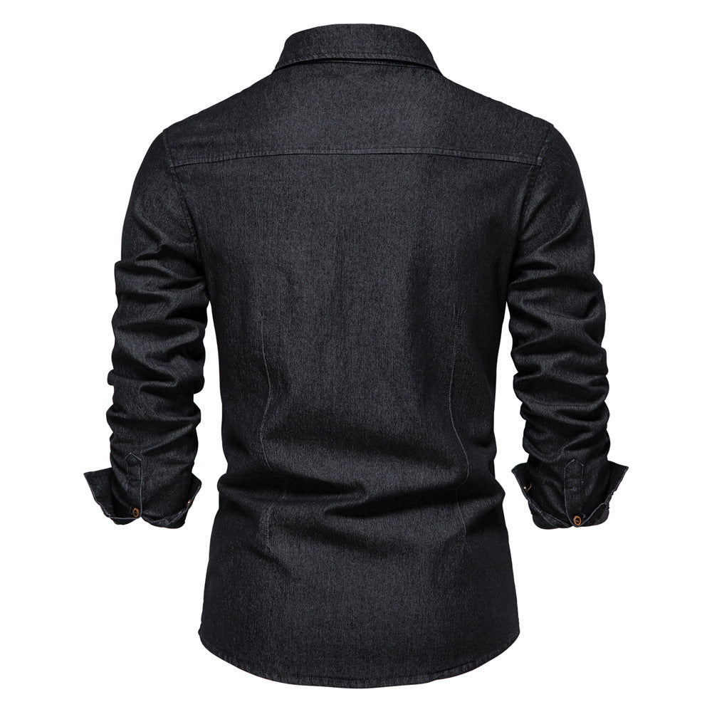 Men's Slim Fit Smart Casual Long Sleeve Jeans Shirt | AX-6003