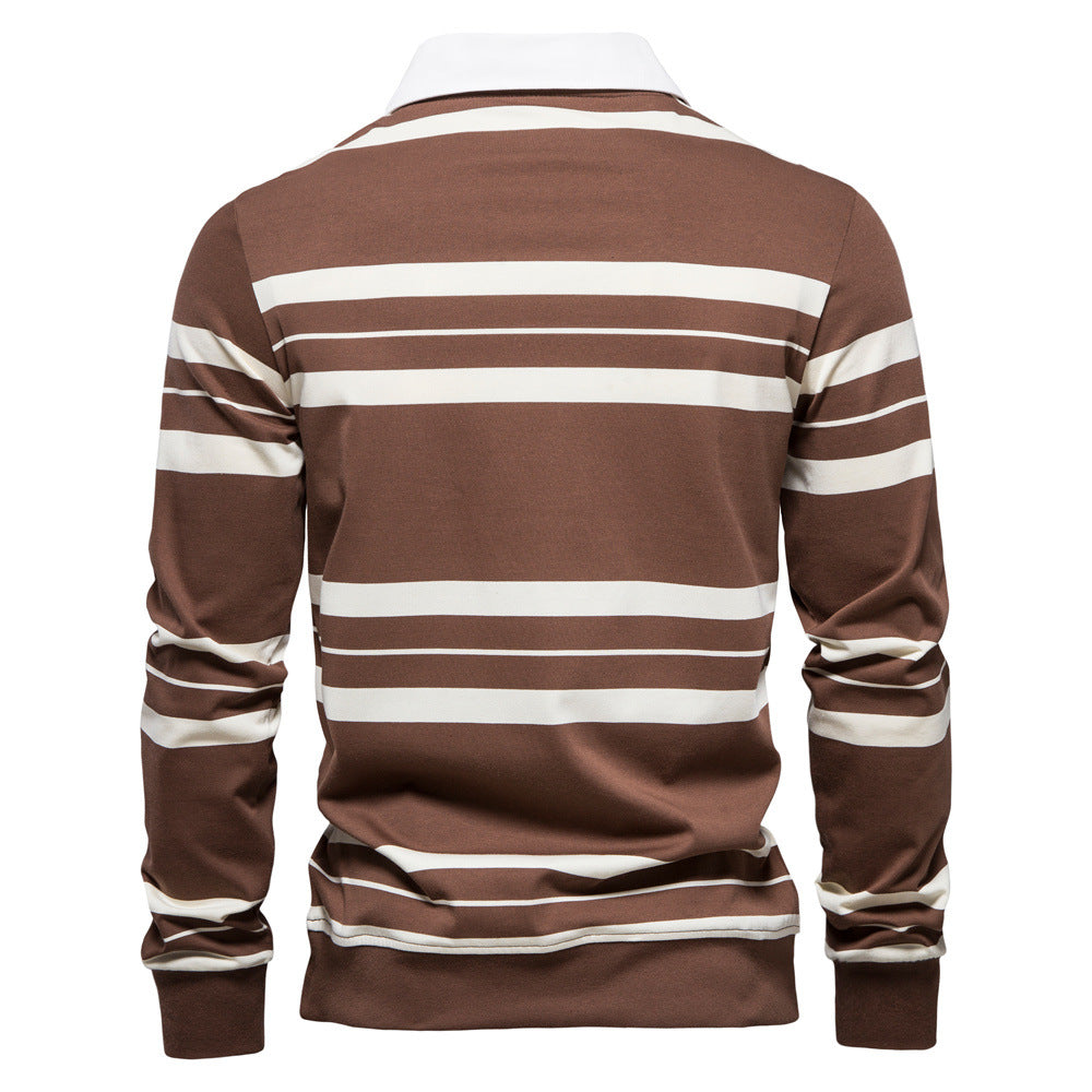 Men's Casual Golf Long Sleeve Half Zip Striped Polo Shirt | PL218