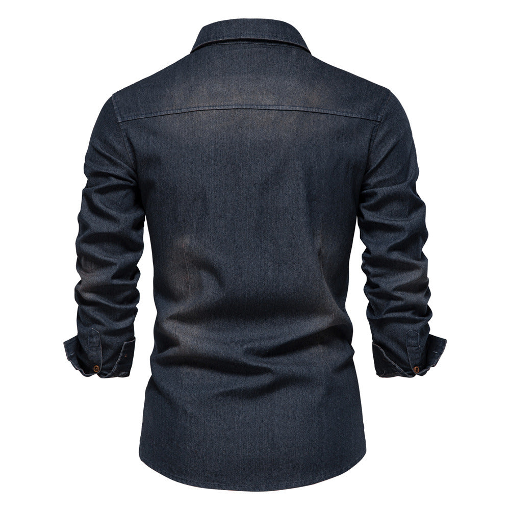 Camicia da uomo slim fit casual elegante a maniche lunghe in jeans | AX-6003 