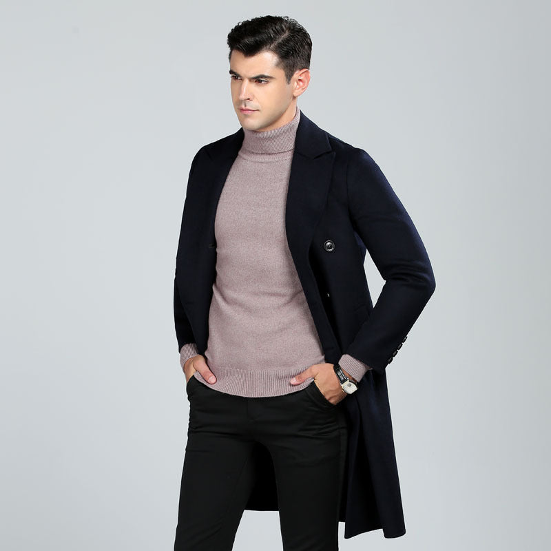 Trench-coat long croisé en laine australienne de qualité supérieure pour homme | XZ338