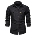Herren Slim Fit Smart Casual Langarm Jeanshemd | AX-6003 