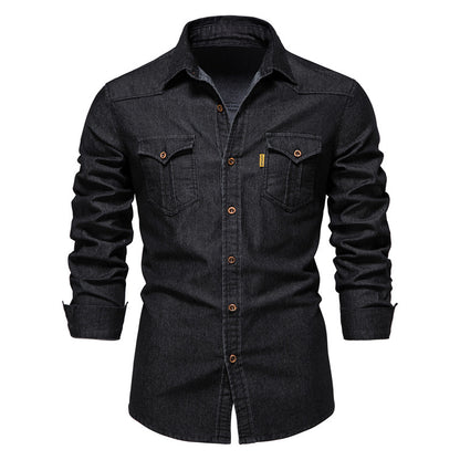 Camicia da uomo slim fit casual elegante a maniche lunghe in jeans | AX-6003 