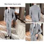 3-teiliger Slim Fit-Anzug für Herren mit Karomuster, formeller Business-Smoking, Blazer + Weste + Hose | 812